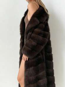 Women's Elegant Artificial Fur Coat, Vintage Collar Fluffy Plush Long Coat, Winter Fashion - 棕色 - 查看 3