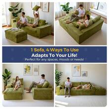 MAXYOYO 104"Modular Sectional Cloud Couch With Ottoman,Oversized L-Shaped Corduroy Sofa,Cloud Boneless Couch With Layered Cushion For Living Room - màu xanh lá - Xem 3