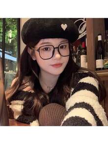 1顶情人节红色羊毛贝雷帽 - 珍珠爱心装饰法式贝雷帽，女士优雅柔软保暖冬季头饰，时尚休闲街头风帽子，适合咖啡馆约会、日常穿搭和节日庆典。 - 彩色 - 查看 2