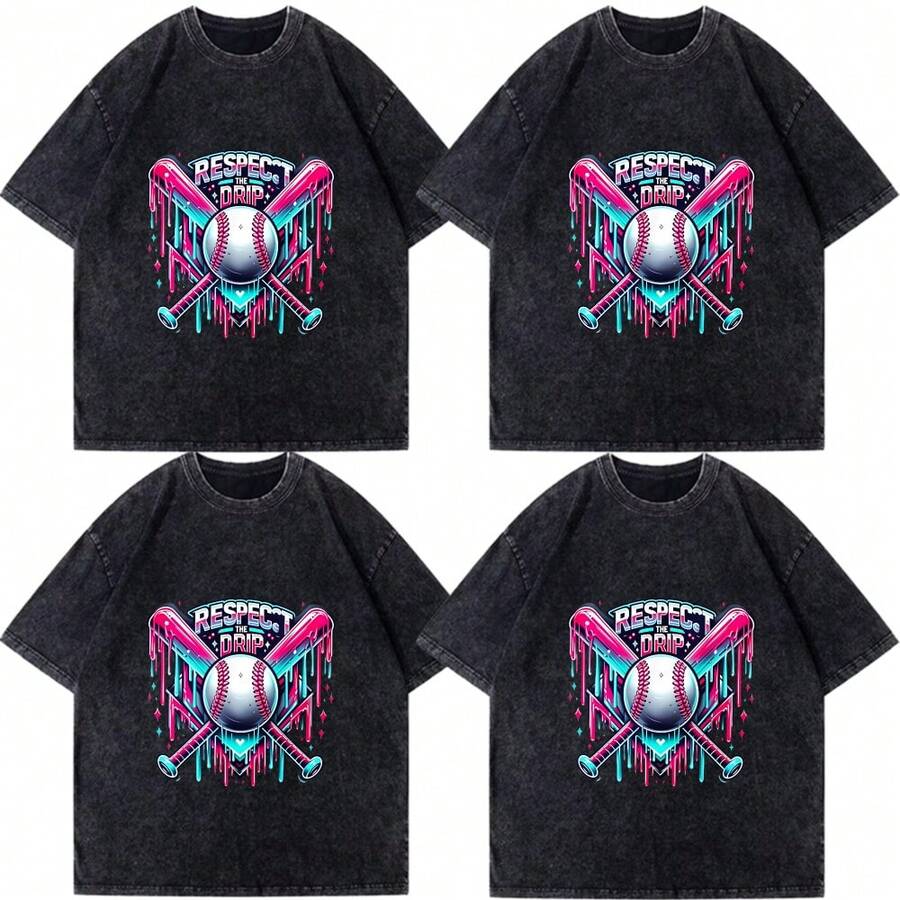 Respect The Drip Baseball Ice Cream Drip Sweet Swing Camiseta Deportiva Stuff Home Plate Ropa de Jugadores y Fans de Helado 5 Tamaños Disponibles 4 Estaciones Universal Lavable Ropa Deportiva Casual Multiusos para Mujeres - Negro - Ver 1