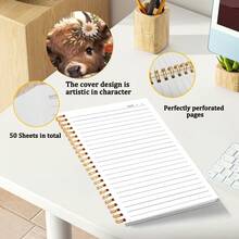 1 pieza Cuaderno de espiral con diseño de vaca de las tierras altas, regalo de vaca de primavera, cuaderno de diario de espiral con flores de margarita, 50 hojas, 5.5x8.3 pulgadas, regalos de vaca para mujeres, regalos para amantes de las vacas, cuaderno de rayas universitarias con encuadernación de alambre, cuaderno de espiral dorado con tapa dura, suministros de oficina, suministros escolares, papelería