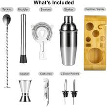 10-teiliges Cocktail Shaker Set aus Edelstahl mit Holzständer – Barzubehör Set für Home Bar & Cocktail Liebhaber - Standard - Übersicht 4