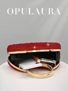 OpulAura 1pc Glamorous Sparkling Red Rhinestone Box Clutch Bag, Charming Asymmetric Shiny Handbag, Luxury Diamond Purse, Suitable For Evenings, Weddings, Parties, Celebrations, An Excellent Gift For Women, Ideal For Valentine's Day - Red - View 3