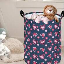 1个情人节洗衣篮收纳篮，房间脏衣篮，礼品篮，家居和办公室装饰收纳篮，多功能收纳，周末装饰，温馨家居办公室洗衣房点缀，轻便耐用框架，多用途家居收纳，送礼佳品，易于折叠，节省空间，保持杂物整洁，适用于洗衣房、卧室、宿舍、衣橱、客厅装饰，现代风格，时尚美观，精美包装，实用收纳方案 - 深灰色和玫紅色 - 查看 3