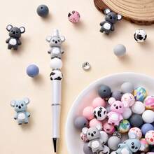 28件/套硅胶动物珠套装，包含站立考拉造型珠子、15毫米印花圆珠和玻璃水钻隔珠，是家庭聚会、DIY珠宝制作、钢笔、手链、项链等的最佳礼物。 - 彩色 - 查看 5