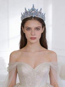 1 chiếc vương miện cài tóc sang trọng đính đá lấp lánh kiểu Baroque, phụ kiện tóc cô dâu, vương miện công chúa lãng mạn cho tiệc dạ hội. - Màu xanh nhạt - Xem 2