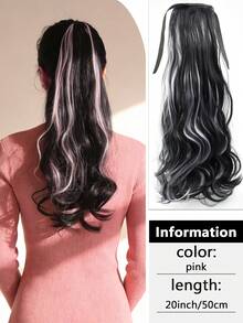 Wavy Curly Ponytail Extensions - 16"-24" Heat Resistant Synthetic With Drawstring, Black Blue Highlights For Holiday Parties Daily Glam - Two-Tone - View 13