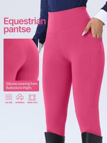 ROYALS MATTINI Women's Full Seat Silicone Grip Riding Pants, Spring/Summer Equestrian Clothing, Durable & Anti-Slip Tight Fit Pockets Riding Trousers - Hot Pink - View 3