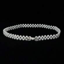 1pc Girls Elastic Waist Chain With Bow & Pearl Decor, Minimalist & Sweet, Suitable For Skirts, Pants, Parties, Back To School, Holidays, Birthday Gifts - White - View 1