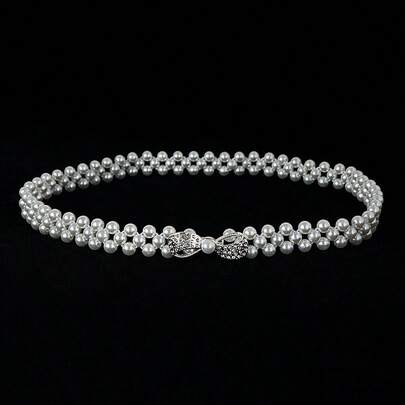 1pc Girls Elastic Waist Chain With Bow & Pearl Decor, Minimalist & Sweet, Suitable For Skirts, Pants, Parties, Back To School, Holidays, Birthday Gifts