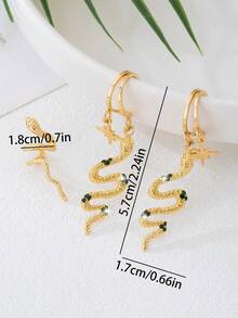 3 Peças/Conjunto Brinco Ear Cuff de Cobra Estilo Europeu e Americano, Conjunto de Brincos de Cobra com Hexagrama e Strass Verde, Brincos Personalizados Únicos Adequados para Mulheres, Adequados para Uso Diário, Reunião com Amigos, Sessão de Fotos de Moda, Decoração de Banquete, Decoração de Feriados