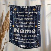1pc Personalized Custom Name Inspirational Quote Throw Blanket - Custom Text & Floral Design - Soft 280GSM Luxury Flannel All-Season Blanket - Anti-Tear, Machine Washable - Birthday/Graduation Gift For Women, Sister, Best Friend - Elegant Floral Pattern In Black/Blue/ - Home Decor Keepsake, Birthday Present, Contemporary Style, Premium Fabric, Sister Present - 彩色 - 查看 5