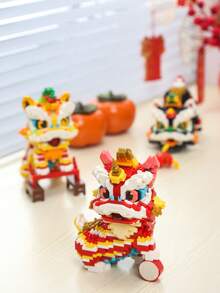 5000pcs Lion Dance Building Blocks, Micro Particle Building Block Set, Adult Building Block Set, High Difficulty Assembly Adult Stress Relief Building Blocks, Chinese New Year Decor, Creative Desktop Decoration, Festive Decor, New Year Gift - New Year Lion Dance Building Block Set - View 4