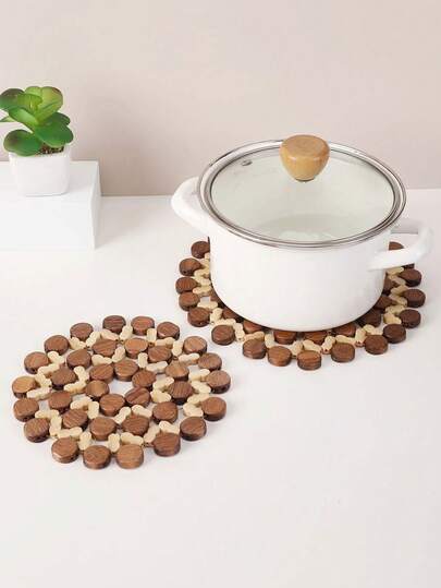 1pc Hollow Out Round Potholder,Table Counter Protector,Boho Bamboo Insulation Pad,Bamboo Hot Plate Pad,Heat Resistant Table Counter Protector,Coaster For Hot Tea Coffee Pot Plates Pans Bowls