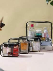 3pcs/1pc Fashion Minimalist Toiletry Bag Set, EVA Wash Bags & Cosmetic Pouch With Zipper - Transparent & Durable Unisex Organizer For Travel, Back To School, Beach Vacation, Carry-On Airplane Essentials, 1-Quart Size Waterproof Clear Makeup Bag - A Gift For Women & Men Make Up Bag - Black and White - View 11