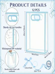 5/10Pcs Clear Plastic Gift Bag With Die Cut Handles Reusable PP Favor Bag With Ribbon For Fall Halloween Wedding Bridal Birthday Party Small Business, 7x10x3.15 Inch(Blue) - Multicolor - View 8