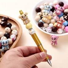 28件套手链项链制作硅胶珠套装，浣熊图案珠子配15毫米印花圆珠，DIY手工套装，笔，派对礼品 - 彩色 - 查看 2