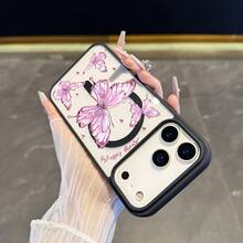 Funda de Teléfono Mariposa Rosa, Compatible con Carga Inalámbrica, Resistente a Impactos, Funda Magnética con Sensación de Piel, Compatible con iPhone 17 Pro Max/17 Air/16/15/14 Plus/13/12/11  Galaxy A56/A55/A54/A36/A35/A26/A25/A16/A15/A06/S25 Ultra/S24 FE/S23 Plus/S22, Estuche de Carga Inalámbrica, Estuche de Teléfono Minimalista, Cubierta de Inspiración Natural, Fijación Magnética Ajustada XUHF - Multicolor - Ver 6