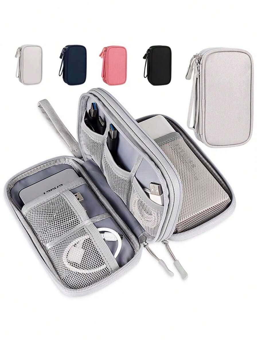 1个多功能数据线收纳袋，便携大容量收纳袋，数据线旅行收纳袋，大容量USB充电器收纳袋，功能性电子产品保护套，便携式电子配件收纳袋，多功能商务旅行USB数据线收纳袋，数码小工具拉链收纳袋，适用于商务、旅行、学校、大学、办公室等场合，是理想的收纳整理工具，也是旅行必备品。 - 彩色 - 查看 1