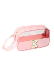 1PC Transparent PVC Toiletry Bag For Makeup Tools Letters Makeup Bag Water-Proof Portable Chenille Letter Zipper Make Up Organizer Minimalist Initial Letter Patch Travel Toiletry Bag For Women For Bathroom Monogram Wash Bag (Letter A~Z) Gift For Mom Beach Bag Beach Essentials Beach Towel Organizer Beach Accessories Beach Stuff Holiday Bag Holiday Essentials For Winter And Fall For Vacation Valentine's Day - Pink - Small - View 19