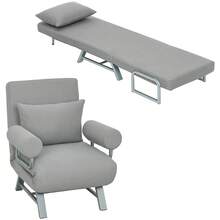 HOMCOM Sofá Cama de 1 Plaza 3 en 1, Sofá Cama Plegable Tapizado en Lino Sintético con Respaldo Ajustable de 5 Niveles y Almohada Acolchada, para Oficina, Dormitorio, Salón, 73x78x81 cm, Gris Claro - Gris Claro - Ver 6