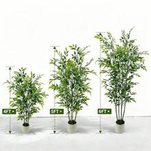 Árbol de ficus artificial de 1,2 m/1,5 m/1,8 m de alto para decoración del hogar, planta de ficus artificial de interior, planta de suelo falsa con maceta blanca, árbol de vegetación artificial para interior y exterior, decoración de jardín, oficina. - Verde - Ver 7