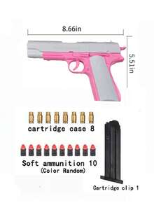 1911 Manually Ejecting Toy Gun For Teenagers, 10 Soft Bullets, 8 Shells, A Shooting Game For Teenagers, Handgun Model, Birthday Gift (This Product Has Two Options: With Text And Without Text, Randomly Sent, Some Accessory Colors Are Randomly Sent, Manual Measurement May Cause Deviation) - Multicolor - View 4