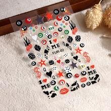 2pcs 3D Embossed Cherry Nail Art Stickers Self Adhesive Pool Dice Design Manicure DIY Accessories Nail Art Decals For Nail Design Nails Nail Supplies - Multicolor - View 4
