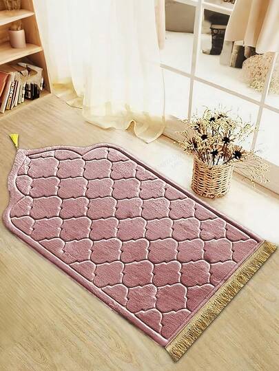 1pc שטיח תפילה עם גדילים ורוד כחול מתקפל שטיח תפילה לרגל עיצוב מצומצם שטיח תפילה מוסלמי גדול רך מתאים למקומות דתיים ולפולחן ביתי