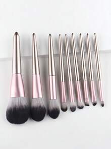 9pcs Soft Makeup Brush Set, Powder Brush, Highlighter Brush, Eyeshadow Brush, Portable Cosmetic Tools - Champagne - View 6