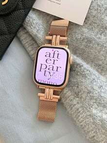 1pc Fashion Stainless Steel Milanese Rose Gold Watch Band Strap Compatible With Apple Watch SE, Series 11/10/9/8/7/6/5/4/3/2/1, Premium Magnetic Adjustable Band, 38mm 40mm 41mm 42mm 44mm 45mm 46mm 49mm Case Replacement Accessory - Rose Gold - View 6