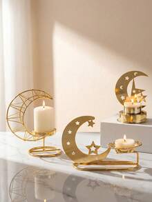 1 peça de castiçal nórdico de metal para decoração de mesa, ideal para decoração com tema Lomo - Castiçal elegante de ferro, perfeito para decoração de casamentos, casa, quarto, cozinha e sala de jantar, formato de lanterna com estrela e lua, decoração com tema Lomo - Multicolorido - Ver 7