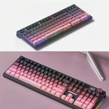 黑粉渐变侧印键帽套装，OEM高度，双色注塑半透明键帽，136键侧印，耐用半透明DIY键帽，适用于60/64/68/75/80/96/98/104/108键键盘