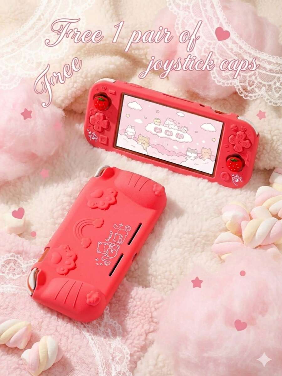 三件套：1 个游戏机保护套 + 2 个摇杆帽，适用于 Lite 配件，符合人体工学握感，可爱彩虹猫爪硅胶保护套，防摔、防尘、防刮，提升游戏体验