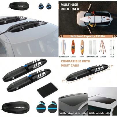Universal Soft Roof Rack For Kayak SUP Snowboard Ski Padded Car Rack System For Paddle Board And Outdoor Gear Fits Most Vehicles With Tie-Down Straps And Storage Bag