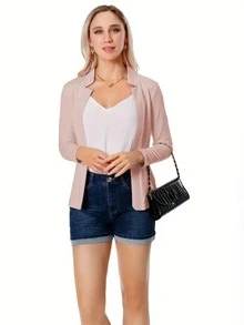 Ladies' Elegant Solid Color Blazer - Four-Season Versatile Blazer, Machine Washable, For Casual & Professional Wear, Opaque Fabric, Classic Office Jacket, Wrinkle-Resistant, Lightweight Staple Piece - 杏色 - 查看 4
