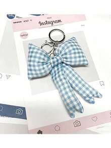 1pc Sweet Girls Heart Plaid Bow Keychain Bag Charm, Cute Backpack Purse Pendant Perfect For Back To School & Daily Use - Multicolor - View 4