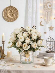 1 Bó hoa hồng nhân tạo, bó hoa thêu hình cầu, hoa mẫu đơn hỗn hợp, bó hoa cưới, trang trí đám cưới, nguyên liệu làm vòng hoa DIY, trang trí tiệc sinh nhật, trang trí nhà cửa phòng khách, bình hoa, vườn ngoài trời, trang trí mùa thu, quà tặng ngày Valentine, quà tặng năm mới - trắng - Xem 2