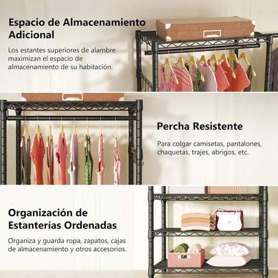 JeeLeeko Perchero de Ropa Resistente, de metal, ajustable, de 6 niveles, extensible e independiente, con 4 barras para colgar ropa, fácil de montar,71.4 H x (70 - 88.2) L x 14 D