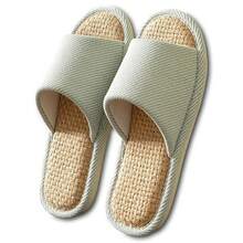 Women And Men House Fabric Slippers Indoor And Outdoor, Non-Slip Memory Foam Open-Toe Home Shoes, Soft Bottom Linen Unisex Washable Cotton Casual,5-6Women/3-4Men,Green - 綠色 - 查看 2