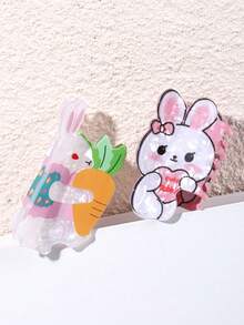 2个可爱胡萝卜爱心兔子亚克力发夹，优雅爪夹，适用于马尾辫、丸子头、休闲、约会、派对、节日、生日、情人节、复活节、感恩节、返校礼物 - 彩色 - 查看 3