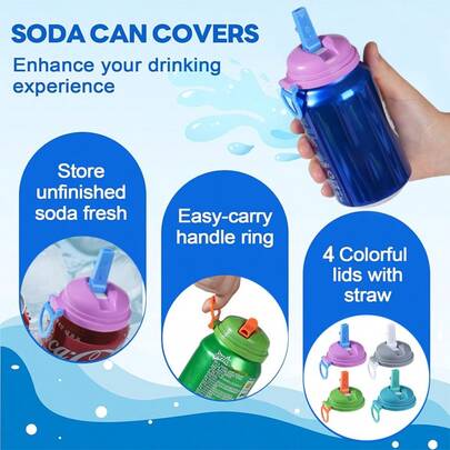 1pc Soda Can Straw Lid Set, Reusable Plastic Drink Covers With Built In Straws, Leak Proof Design For Tipping Over Prevention, Perfect For Aluminum Cans Soda Juice Iced Tea, Portable For Beach Parties Barbecues Travel, Great For Outdoor Activities Family Gatherings (Random Color)