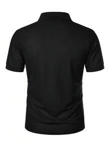 Customizable Men'S Polo Shirt - Personalized Short Sleeve, Light Business Casual Design With "LOGO HERE" Placeholder, Perfect Gift For Friends, Family, Or Partner, Casual Summer Wear | Personalized Gift | Buttoned Collar Shirt - Black - View 2