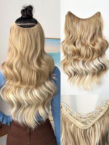 V-Clip Style Hair Extensions In Brown, Gold, Burgundy, Gradient Gray, Gradient Gold, 22 Inch Long Wave Heat-Resistant Fiber Synthetic Hair Pieces, Suitable For Women's Christmas, Halloween, Music Festivals, Parties, And Daily Use - Two-Tone - View 20