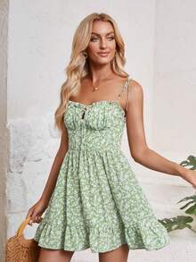 Women's Random Print Minimalist Casual Strap Dress - màu xanh lá - Xem 2