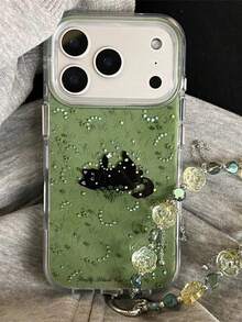 Green Grass Black Cat Glitter Phone Case Compatible With Iphone 17 Pro Max, 17, 16 Pro, 15 PM, 15, 14 Pro, Niche 14, Girly 13 Pro, Full Coverage Anti-Drop