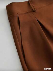 Franclia 2-Piece Set With Sleeveless Cardigan, Comfortable For Vacation, University Clothes, And More. (Image Description: "Marrante" Fabric) - Coffee Brown - View 2