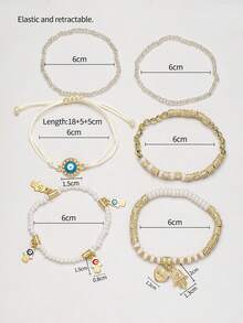 6件套复古邪眼手链，女士节日佩戴（材质和珠子数量可能略有不同） - 白色 - 查看 2