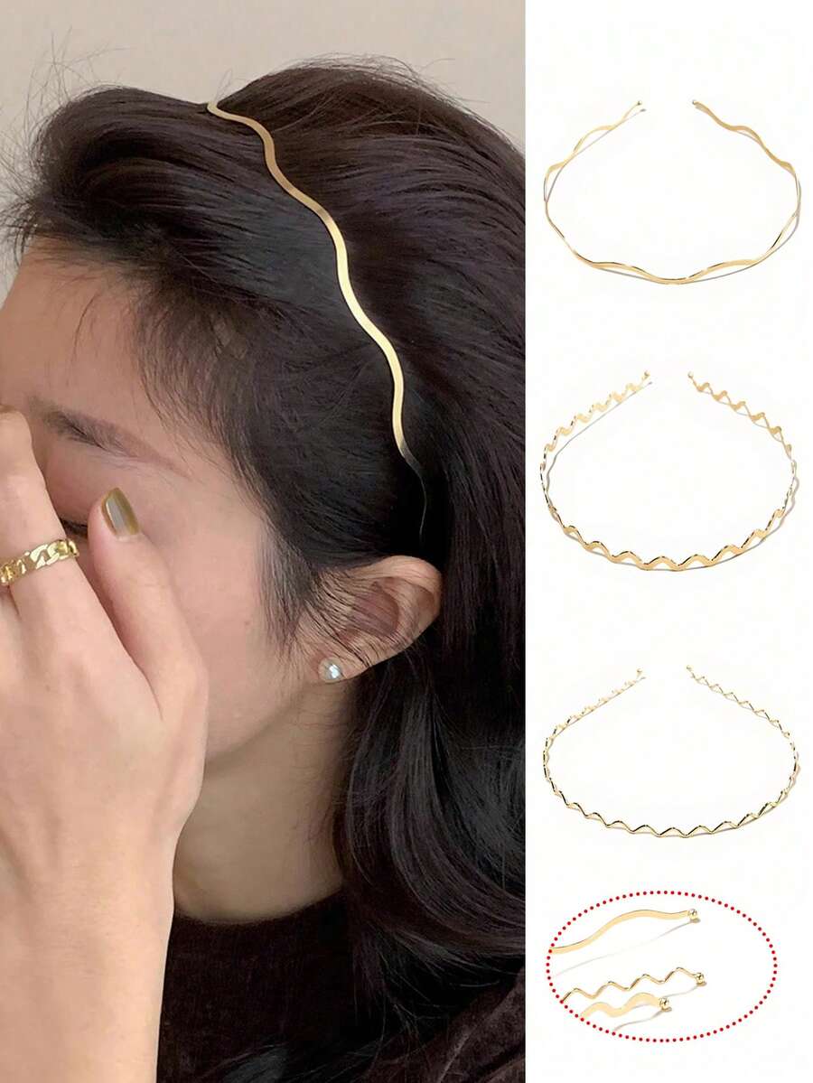 1个波浪形金属发箍，简约百搭女士洗脸头带，纯金属化妆面膜头带，发箍，发带，发圈，发饰，头饰