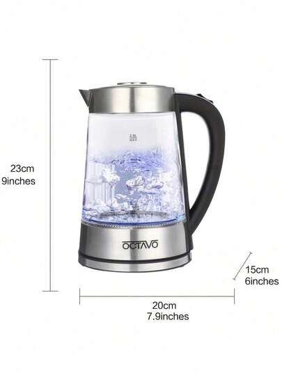 OCTAVO 电热水壶，玻璃壶身，温水器，不锈钢壶盖和壶底，快速加热，自动断电，防干烧保护